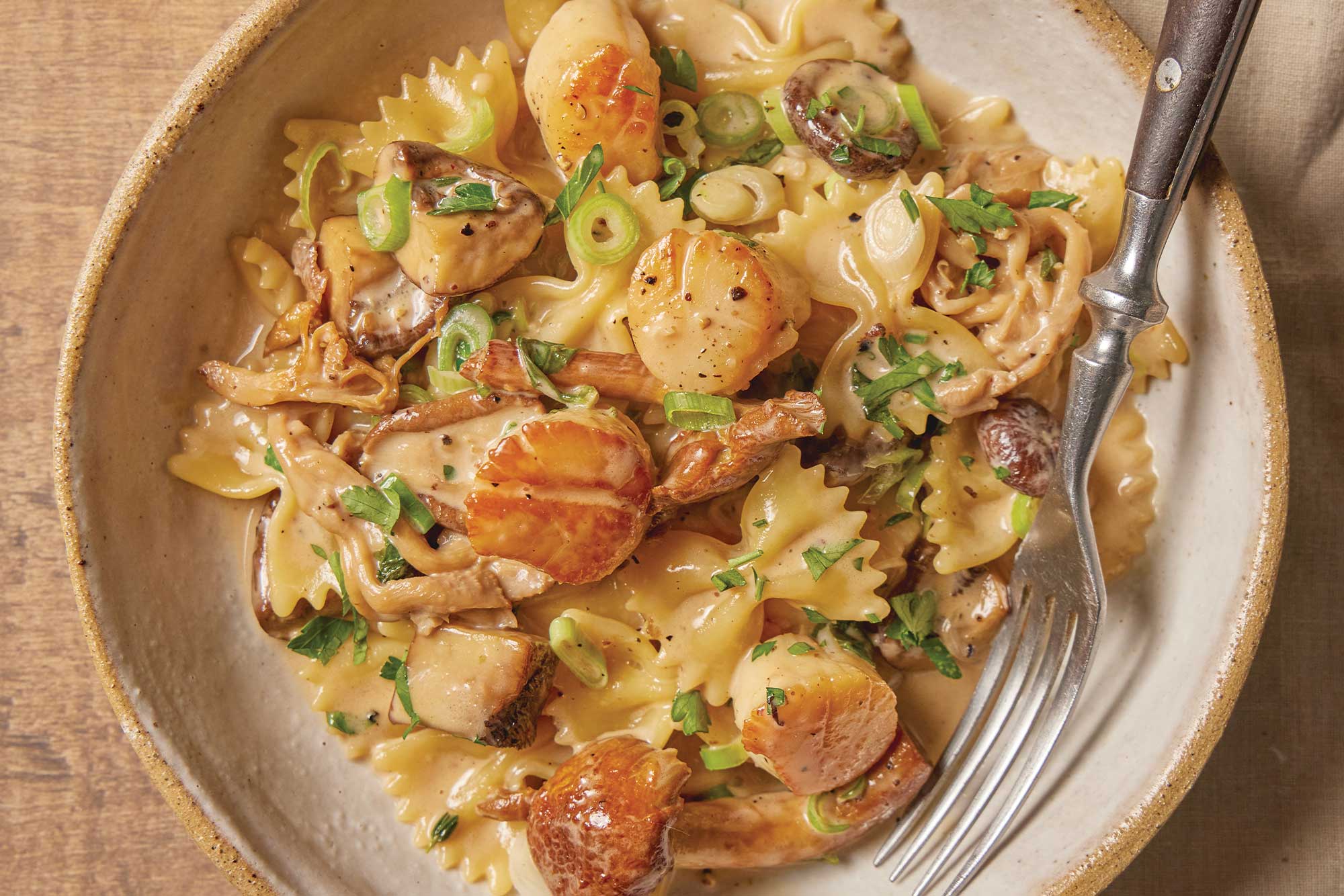 Scallops and Mushroom Bowtie Pasta Recipe Roger's Fish Co.