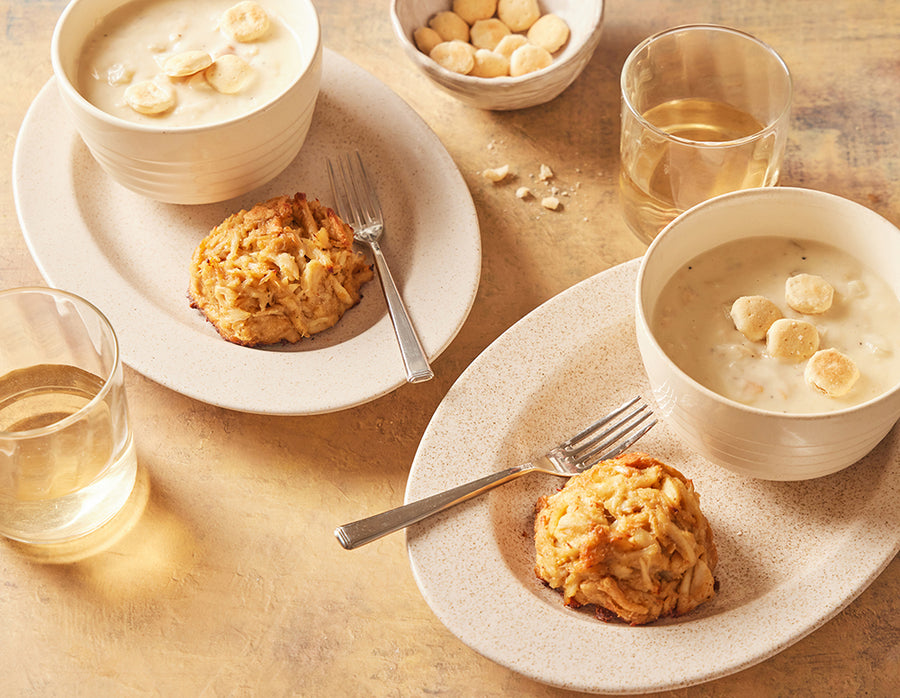 Crab Cakes and Double Clam Chowder Combo